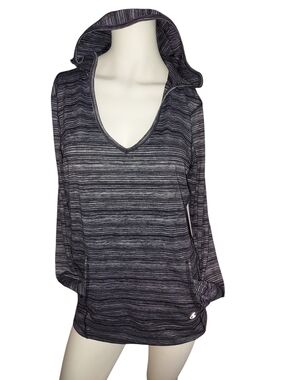 Champion Striped Hooded Pullover in Black & Gray, Size M, EUC